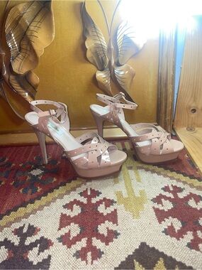 Steve Madden Blush Nude Perforated Platform Stilettos Ankle-Strap Heels